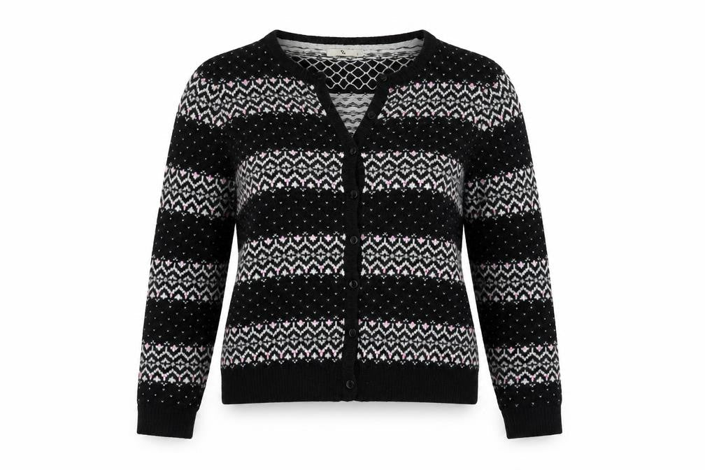 Tu Women’s Black Size 12 Fair Isle Sequin Button Cardigan
