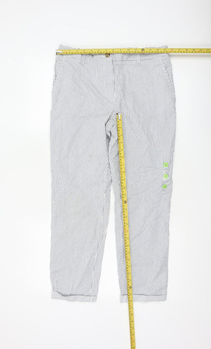 Marks and Spencer Women White Stripe Size 12 Straight Cotton Trousers