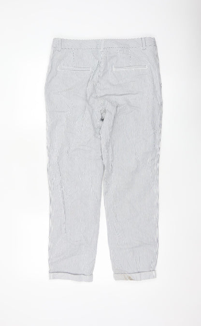 Marks and Spencer Women White Stripe Size 12 Straight Cotton Trousers