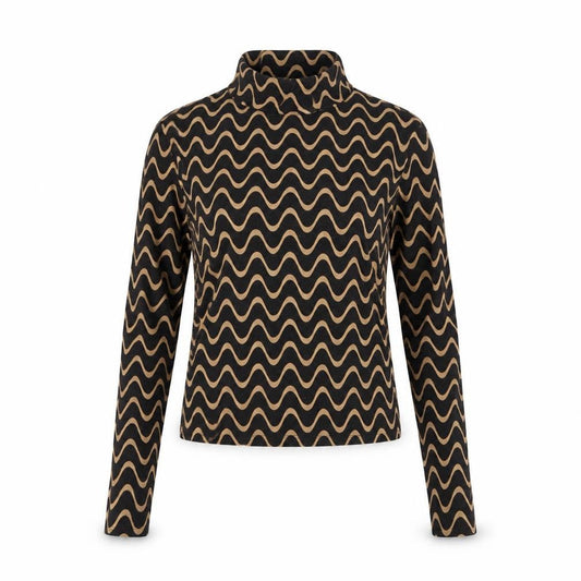 Stradivarius Women Black Geometric Cropped High Neck Long Sleeve Top L