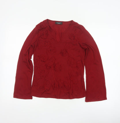 Principles Petite Women Red UK 6 Floral Embroidered V-Neck Blouse