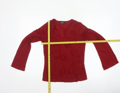 Principles Petite Women Red UK 6 Floral Embroidered V-Neck Blouse