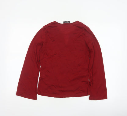 Principles Petite Women Red UK 6 Floral Embroidered V-Neck Blouse