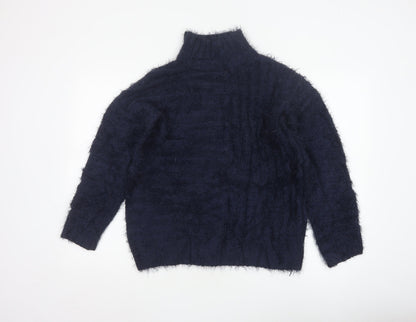 Marks & Spencer Women Blue S Cable Knit High Neck Jumper
