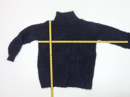 Marks & Spencer Women Blue S Cable Knit High Neck Jumper