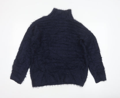 Marks & Spencer Women Blue S Cable Knit High Neck Jumper