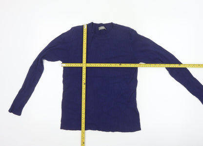 Oasis Women’s Blue L Ribbed Crew Neck Long Sleeve Slim Jumper