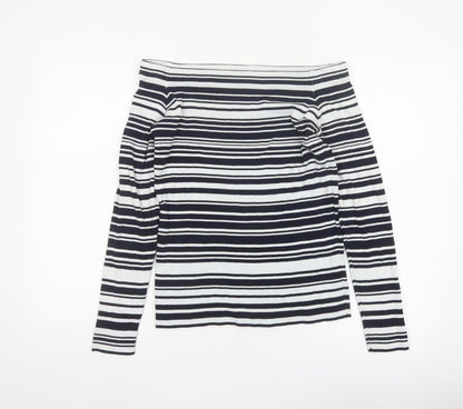 Dorothy Perkins Women Navy White Striped Boat Neck Jumper UK 14