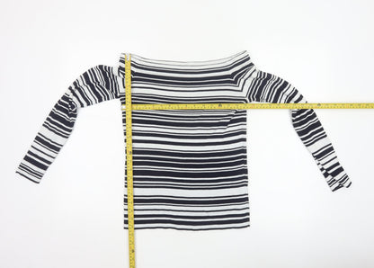 Dorothy Perkins Women Navy White Striped Boat Neck Jumper UK 14