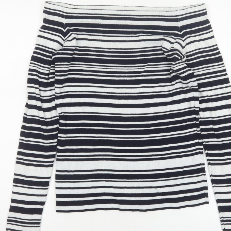 Dorothy Perkins Women Navy White Striped Boat Neck Jumper UK 14