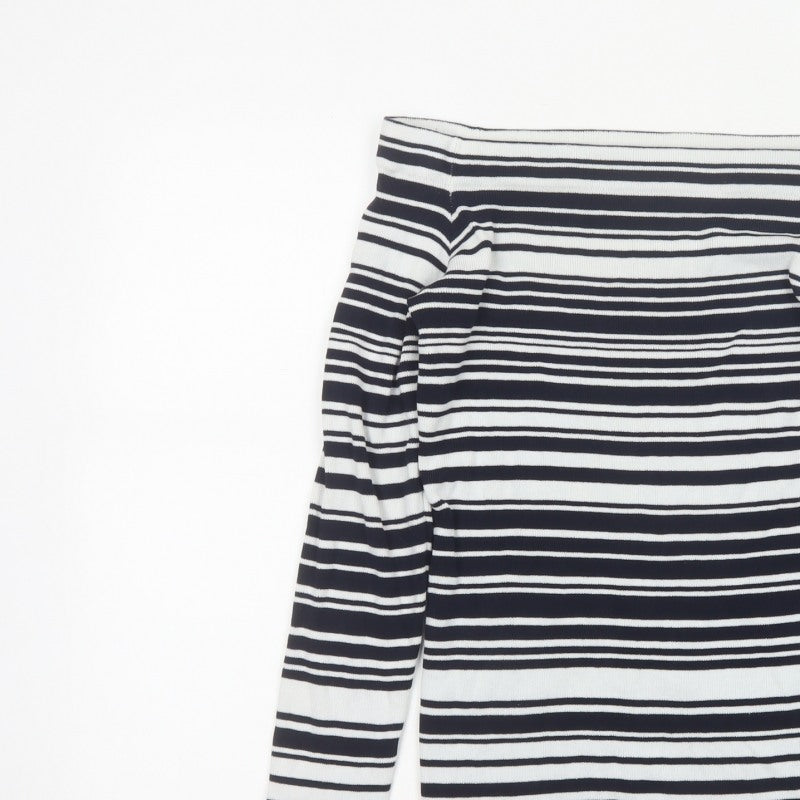 Dorothy Perkins Women Navy White Striped Boat Neck Jumper UK 14