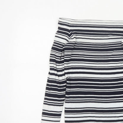 Dorothy Perkins Women Navy White Striped Boat Neck Jumper UK 14