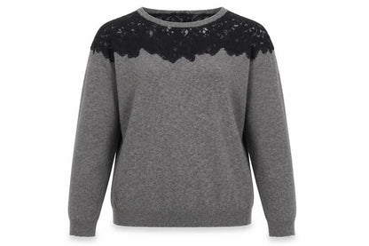 Zara Women’s Grey Black Lace Yoke Knit Pullover Jumper L