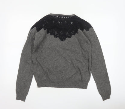 Zara Women’s Grey Black Lace Yoke Knit Pullover Jumper L