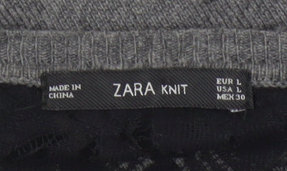 Zara Women’s Grey Black Lace Yoke Knit Pullover Jumper L