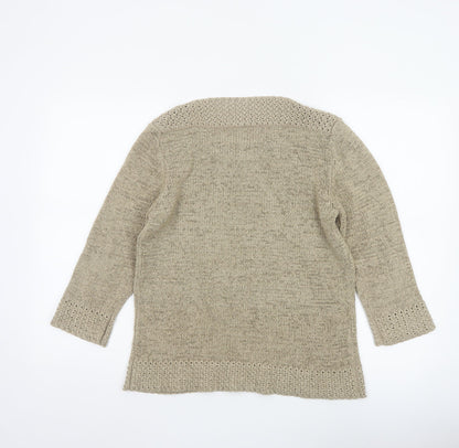 Bhs Women Beige Size 16 Open Knit Boat Neck Tunic Jumper