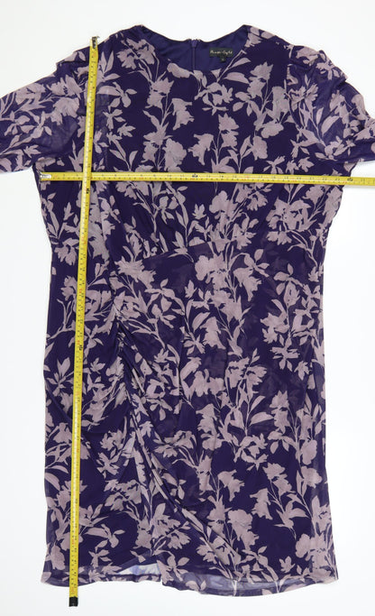 Phase Eight Women Purple UK 26 Floral Ruched Sheath Midi Dress