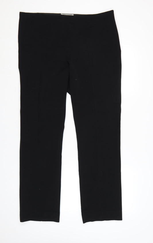 Jaeger Women Black UK 18 Straight Leg Tailored Wool Dress Trousers