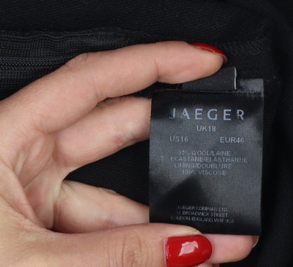 Jaeger Women Black UK 18 Straight Leg Tailored Wool Dress Trousers