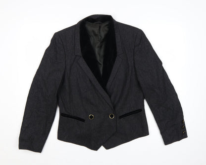 Gerry Weber Women Black UK 8 Tuxedo Blazer Pure Wool Double Breasted