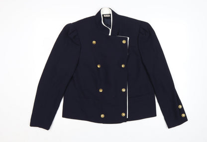 Basler Women Blue UK 10 Vintage Double-Breasted Wool Blend Suit Jacket
