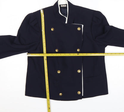 Basler Women Blue UK 10 Vintage Double-Breasted Wool Blend Suit Jacket
