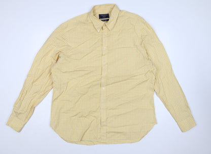 Charles Tyrwhitt Mens Yellow Check XL Poplin Long Sleeve Casual Shirt