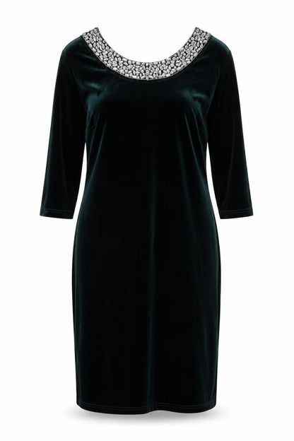 Sonsandar Women Green Velvet Beaded Scoop Neck Sheath Dress UK 12