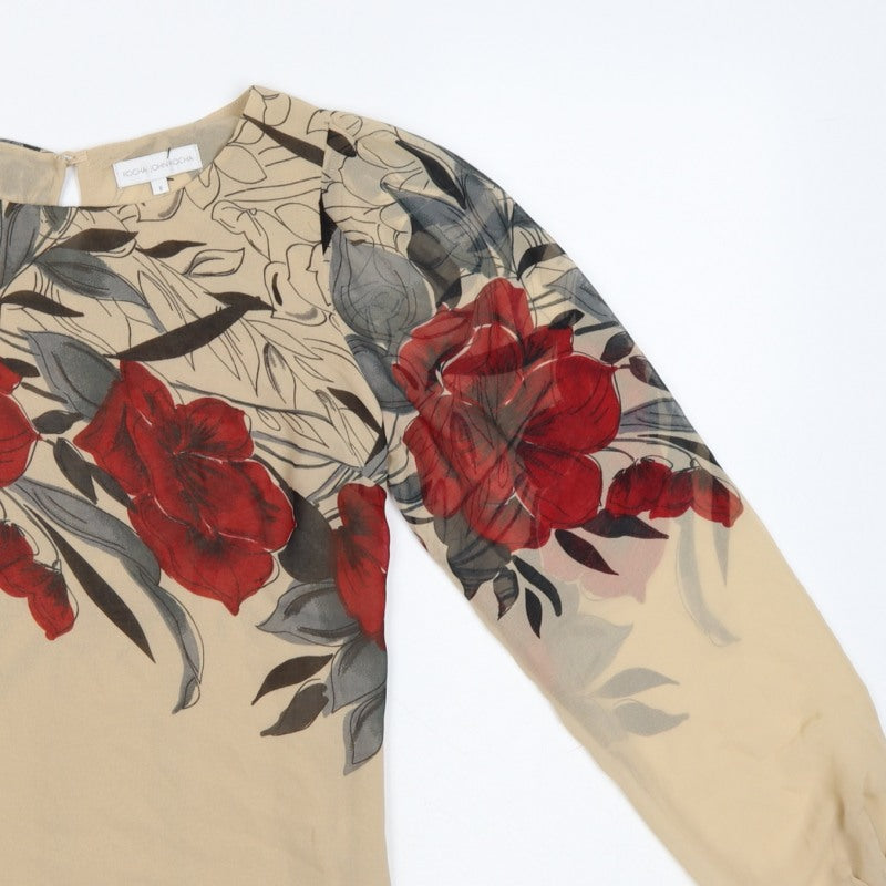 Rocha John Rocha Women Beige Floral Chiffon Balloon Sleeve Blouse UK 8