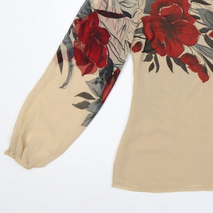 Rocha John Rocha Women Beige Floral Chiffon Balloon Sleeve Blouse UK 8