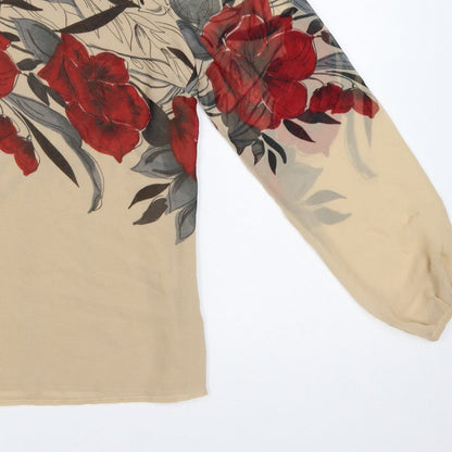 Rocha John Rocha Women Beige Floral Chiffon Balloon Sleeve Blouse UK 8