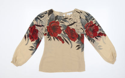 Rocha John Rocha Women Beige Floral Chiffon Balloon Sleeve Blouse UK 8