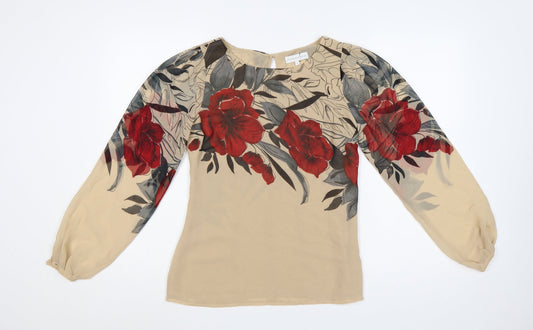 Rocha John Rocha Women Beige Floral Chiffon Balloon Sleeve Blouse UK 8