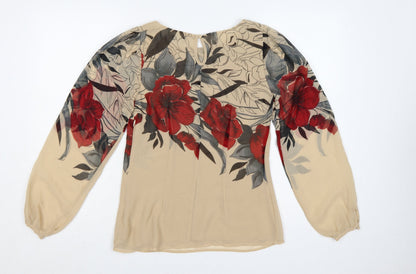 Rocha John Rocha Women Beige Floral Chiffon Balloon Sleeve Blouse UK 8