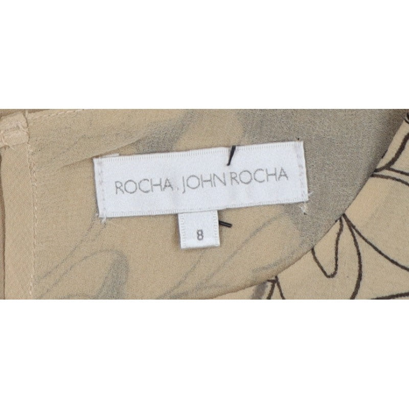 Rocha John Rocha Women Beige Floral Chiffon Balloon Sleeve Blouse UK 8