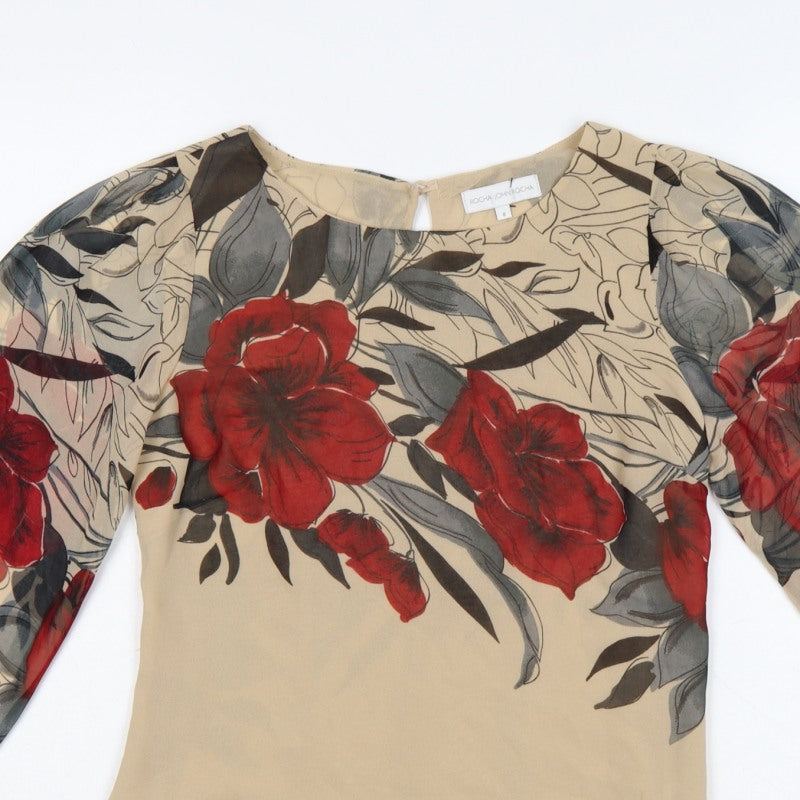 Rocha John Rocha Women Beige Floral Chiffon Balloon Sleeve Blouse UK 8