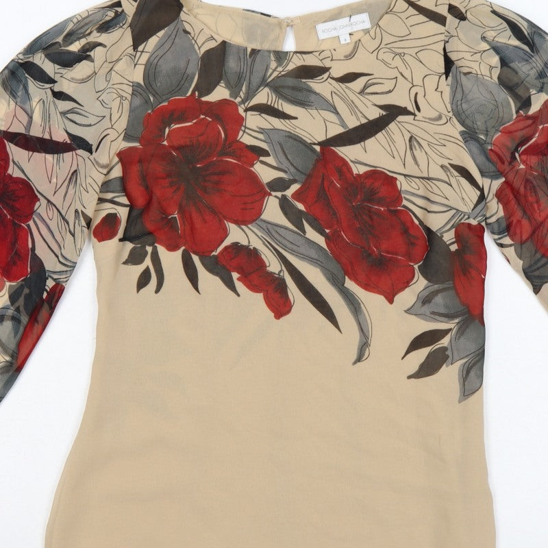 Rocha John Rocha Women Beige Floral Chiffon Balloon Sleeve Blouse UK 8