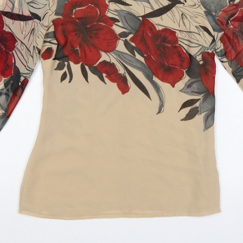 Rocha John Rocha Women Beige Floral Chiffon Balloon Sleeve Blouse UK 8