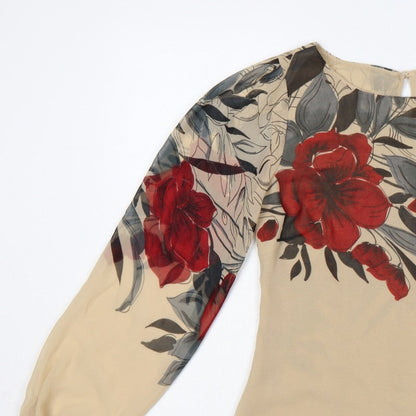 Rocha John Rocha Women Beige Floral Chiffon Balloon Sleeve Blouse UK 8