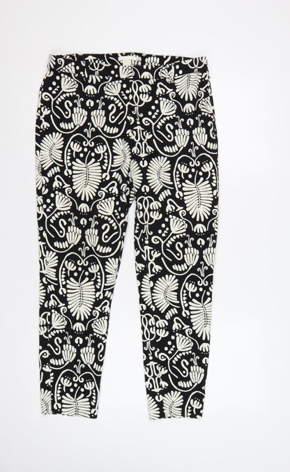 H&M Women Black Floral Print High Rise Skinny Stretch Leggings UK 14
