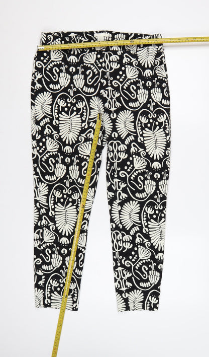 H&M Women Black Floral Print High Rise Skinny Stretch Leggings UK 14