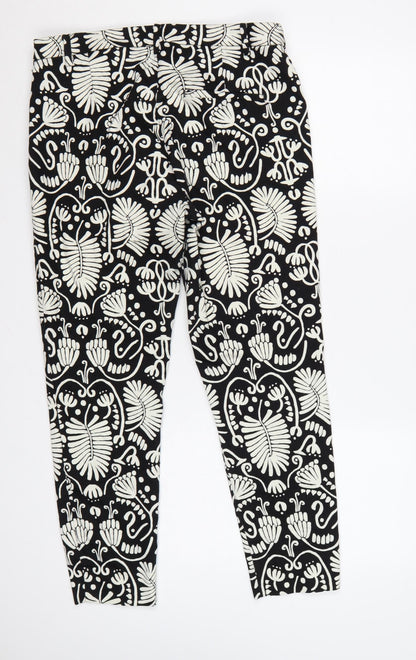 H&M Women Black Floral Print High Rise Skinny Stretch Leggings UK 14