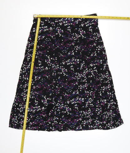 Roman Women Black Floral A-Line Midi Skirt UK 14 Stretch Jersey