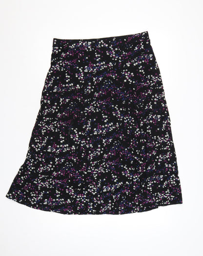 Roman Women Black Floral A-Line Midi Skirt UK 14 Stretch Jersey