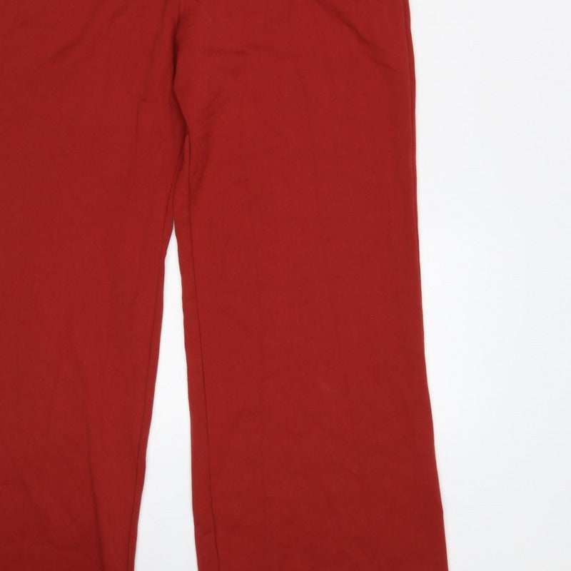 Bershka Women Red UK 8 Collared Belted Wide-Leg Zip Jumpsuit