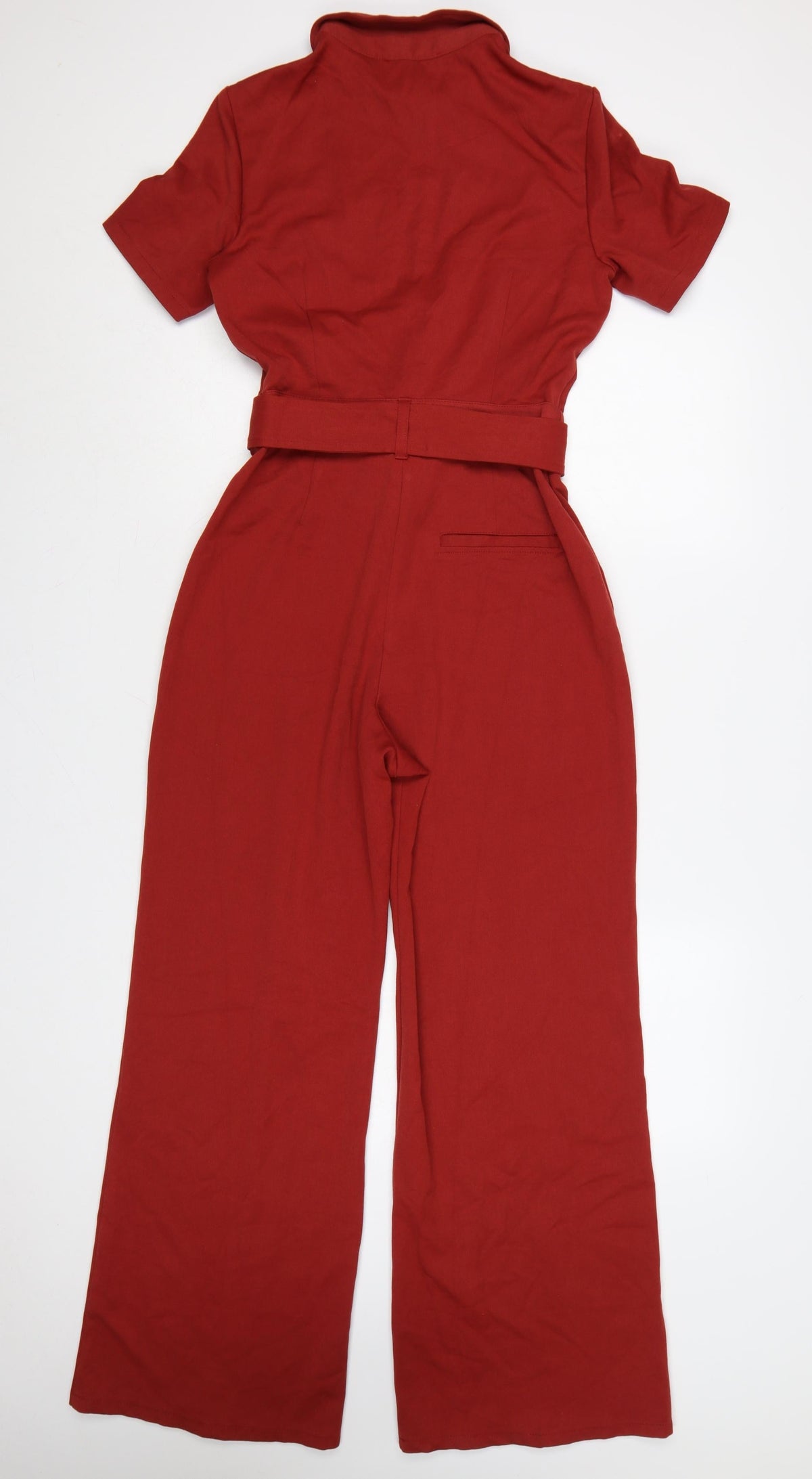 Bershka Women Red UK 8 Collared Belted Wide-Leg Zip Jumpsuit