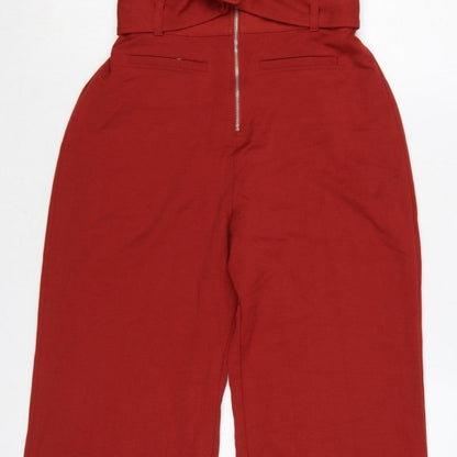 Bershka Women Red UK 8 Collared Belted Wide-Leg Zip Jumpsuit