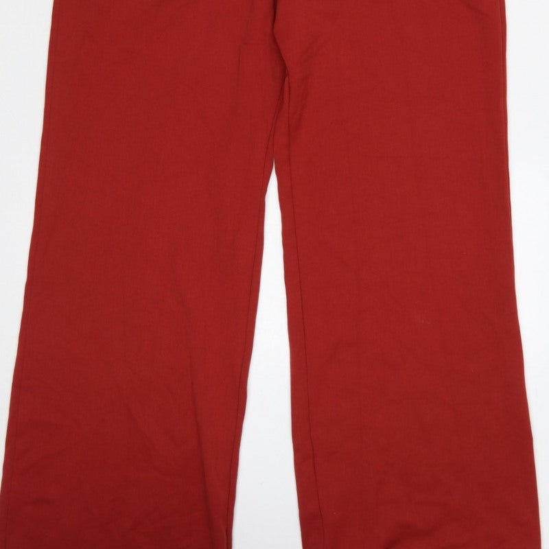 Bershka Women Red UK 8 Collared Belted Wide-Leg Zip Jumpsuit