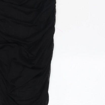 Oh Polly Women Black UK 10 Ruched Rhinestone Strap Bodycon Mini Dress