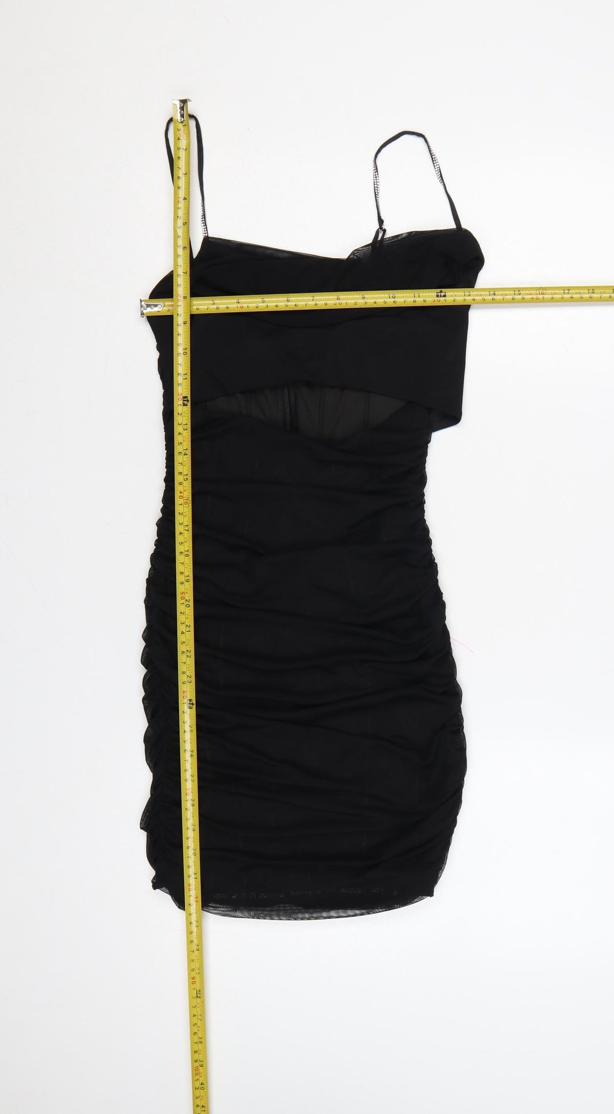 Oh Polly Women Black UK 10 Ruched Rhinestone Strap Bodycon Mini Dress